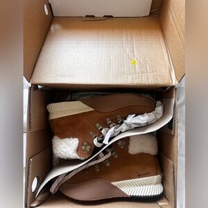 Sorel Chestnut Suede Shearling-Trim Ankle Boots